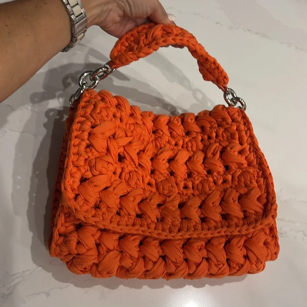 Zara Orange Fabric Woven Top Handle Bag - Picture 5 of 8